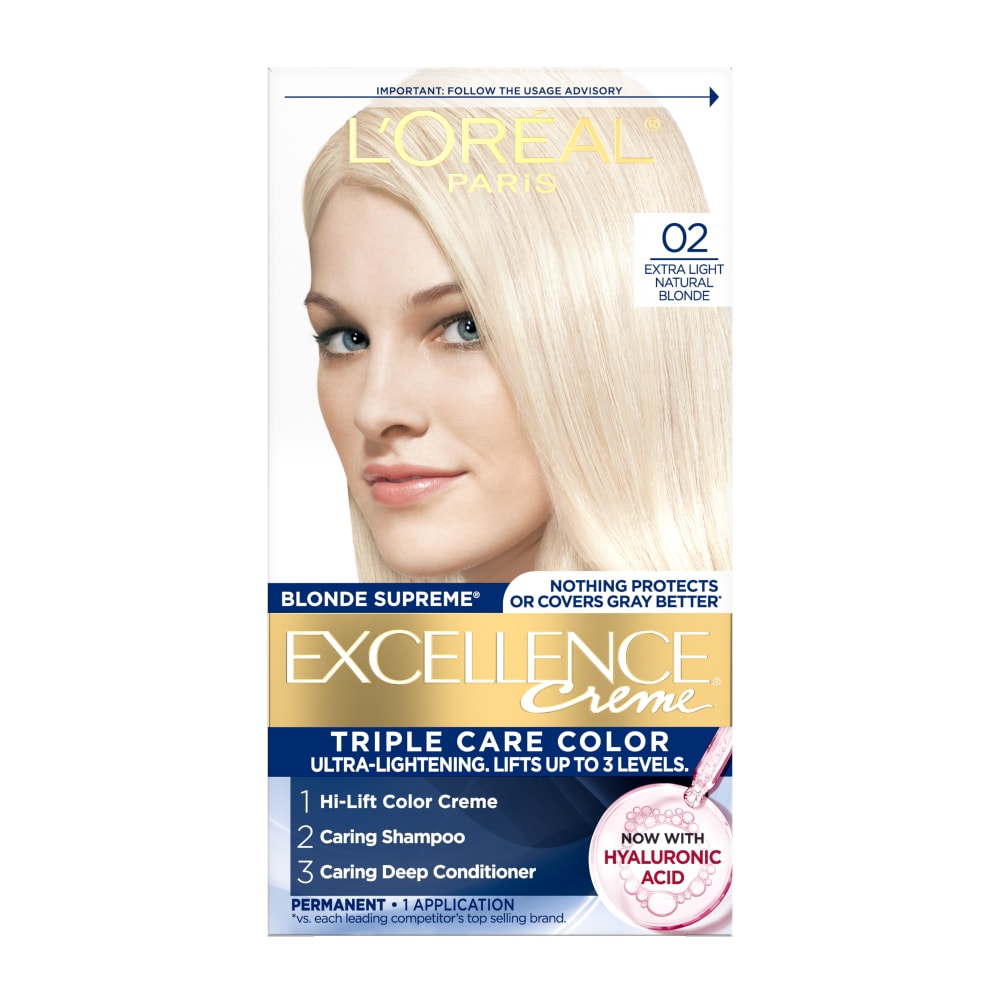 L'Oreal Paris Excellence Crème Permanent Hair Dye, Triple Care Hair Color with Hyaluronic Acid for 100% Gray Coverage, 02 Extra Light Natural Blonde_img_0
