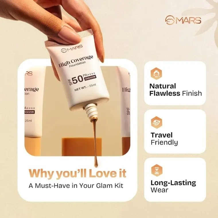 Mars High Coverage Foundation SPF50 PA++++ #01 Ivory Glow (25ml)_img_1