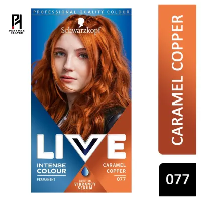 Schwarzkopf LIVE Intense Colour Caramel Copper Permanent Hair Dye 077, Long Lasting Red with Built-In Vibrancy Serum, Copper Red for up to 100% Grey Coverage_img_0