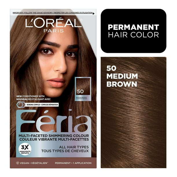 L'Oreal Paris Feria Multi-Faceted Shimmering Permanent Hair Color 50 Havana Brown