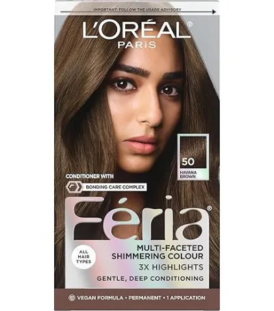 L'Oreal Paris Feria Multi-Faceted Shimmering Permanent Hair Color 50 Havana Brown_img_1