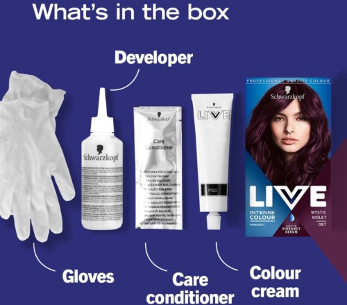 Schwarzkopf LIVE Intense Colour, Long Lasting Permanent Purple Hair Dye, With Built-In Vibrancy Serum, Up To 70% Grey Coverage, Mystic Violet 087_img_3