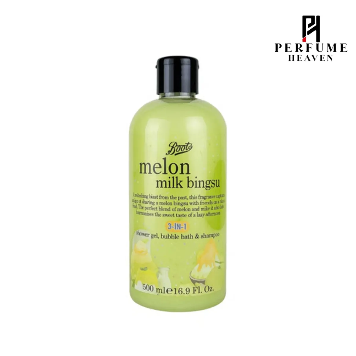 Boots Melon Milk Bingsu 3-in-1 Shower Gel, Bubble Bath & Shampoo 500ml