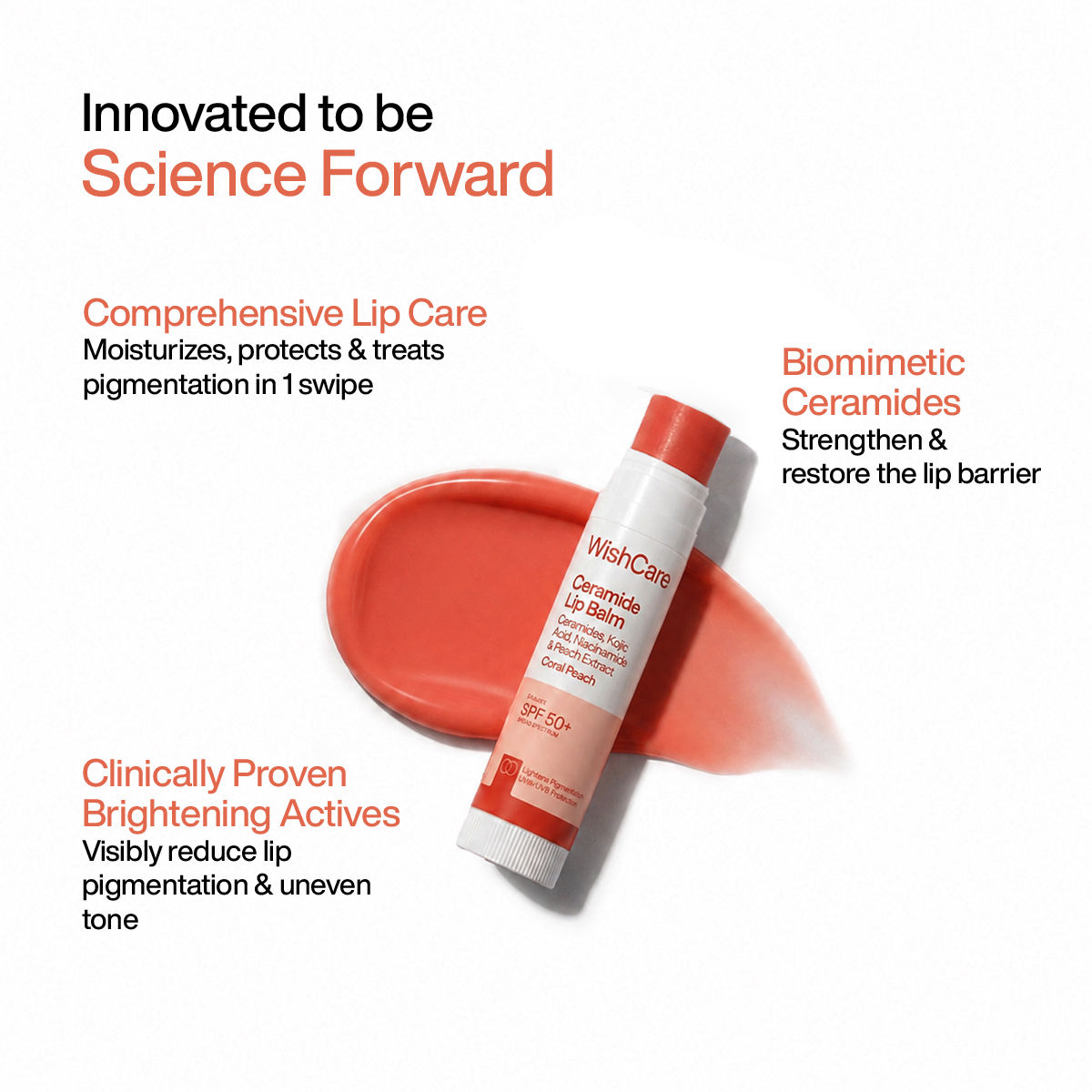 WishCare Coral Peach Ceramide Lip Balm SPF 50 PA++++ with Kojic Acid & Niacinamide 5g_img_1
