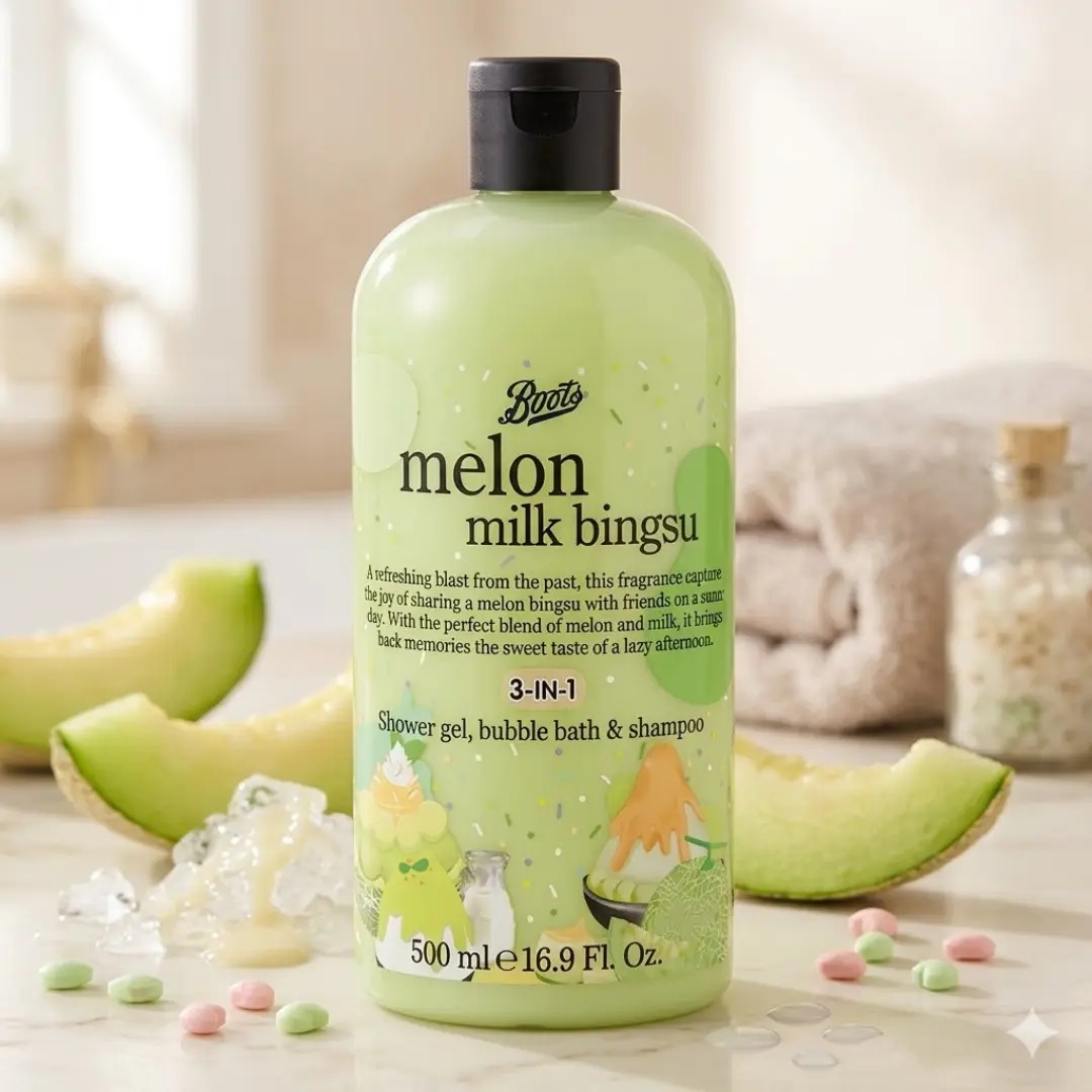 Boots Melon Milk Bingsu 3-in-1 Shower Gel, Bubble Bath & Shampoo 500ml_img_1