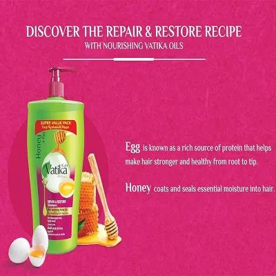 Vatika Honey & Egg Repair & Restore Shampoo for Damaged Hair 1000ml_img_1
