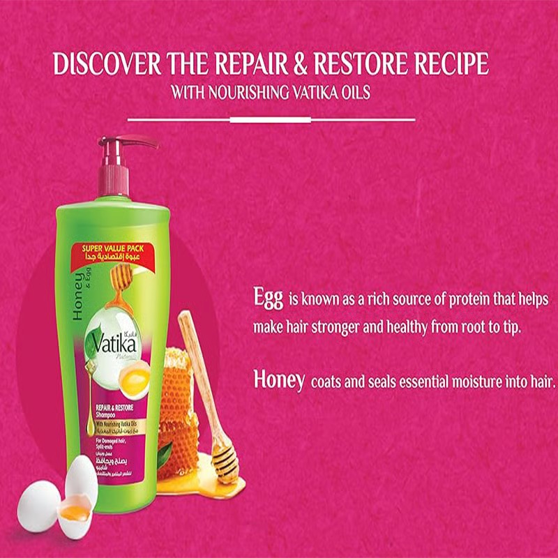 Vatika Honey & Egg Repair & Restore Shampoo for Damaged Hair 1000ml_img_1