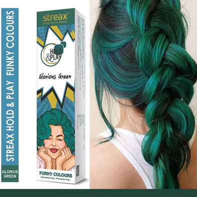 Streax Professional Hold and Play Funky Hair Colour (Glorious Green) 100 gm