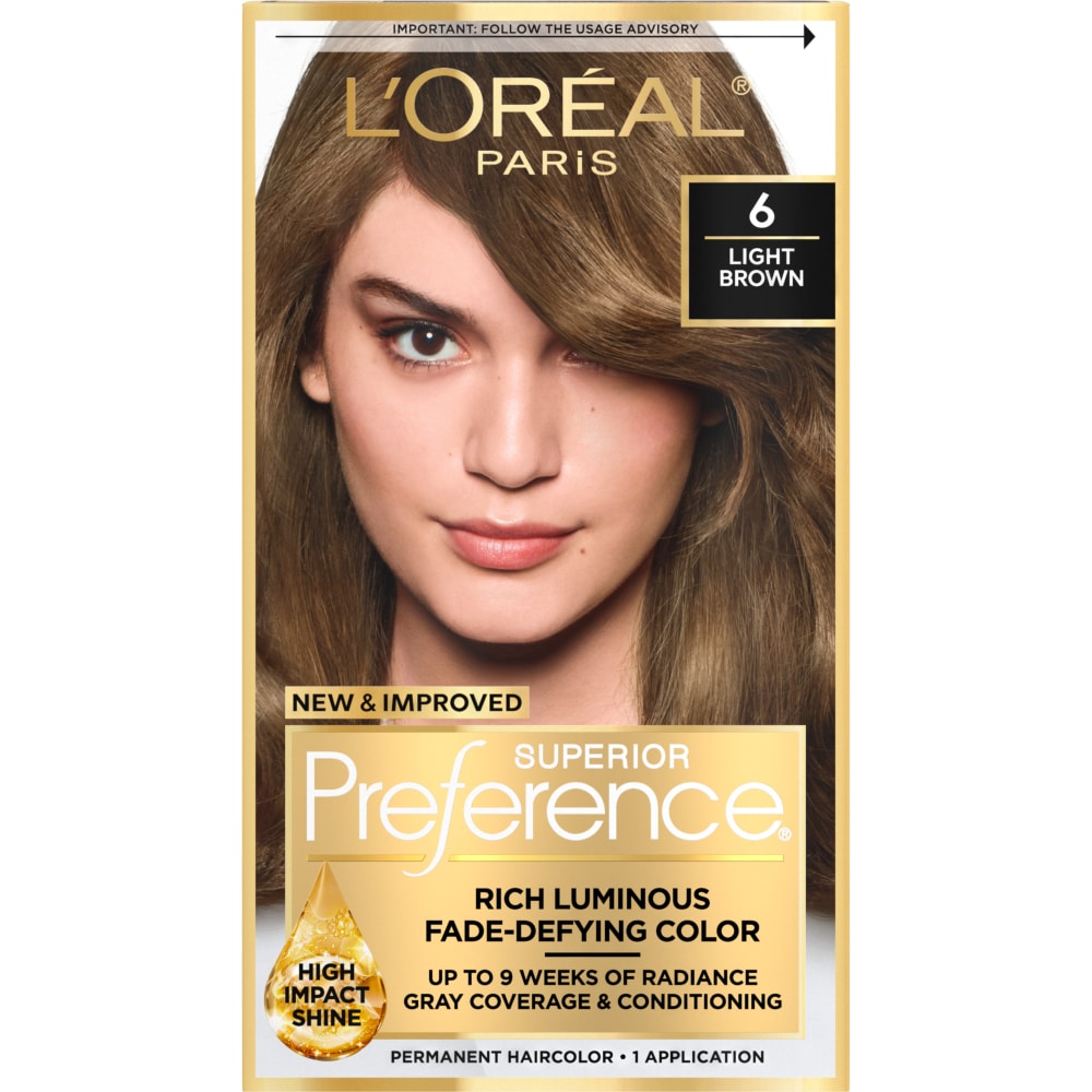 L'Oreal Paris Superior Preference Fade-Defying + Shine Permanent Hair Color, 6 Light Brown