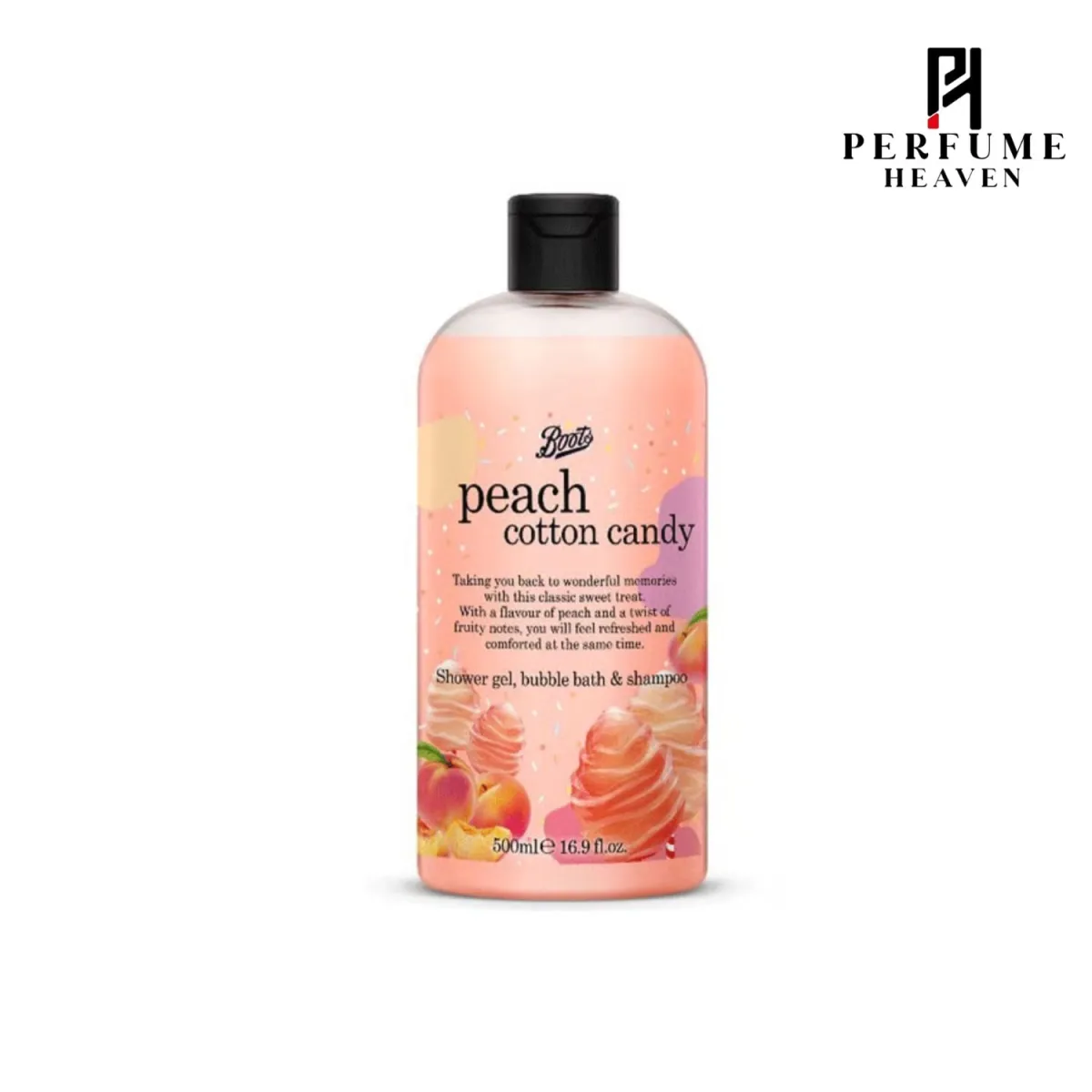 Boots Peach Cotton Candy Shower Gel, Bubble Bath & Shampoo 500ml