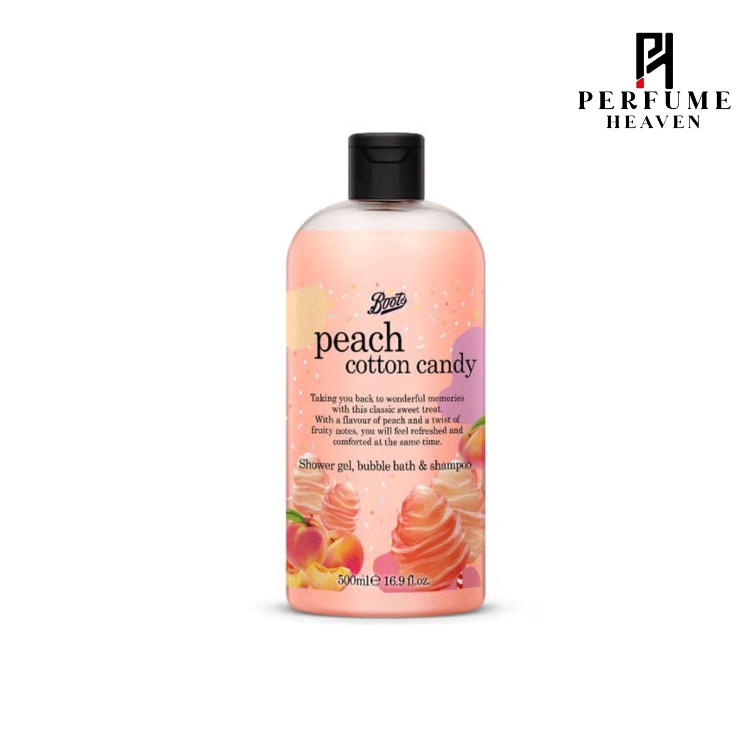 Boots Peach Cotton Candy Shower Gel, Bubble Bath & Shampoo 500ml
