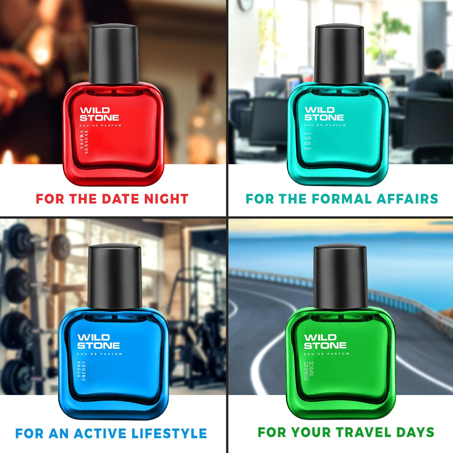 Wild Stone EAU DE Parfum Gift Set for Men, Pack of 4 (4x30ml) | Premium Fragrance Gift Set | Edge,Ultra Sensual, Hydra Energy & Forest Spice Luxury Perfume_img_1
