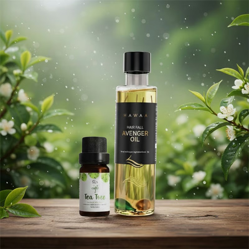 Skin Cafe 100% Natural Essential Oil 10ml - Tea Tree With Hawaa Hair Fall Avenger Oil 100ml Combo_img_1