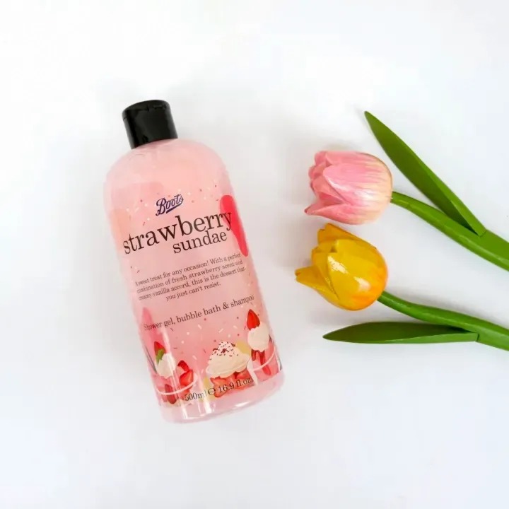 Boots Strawberry Sundae Shower Gel, Bubble Bath & Shampoo 500ml_img_1