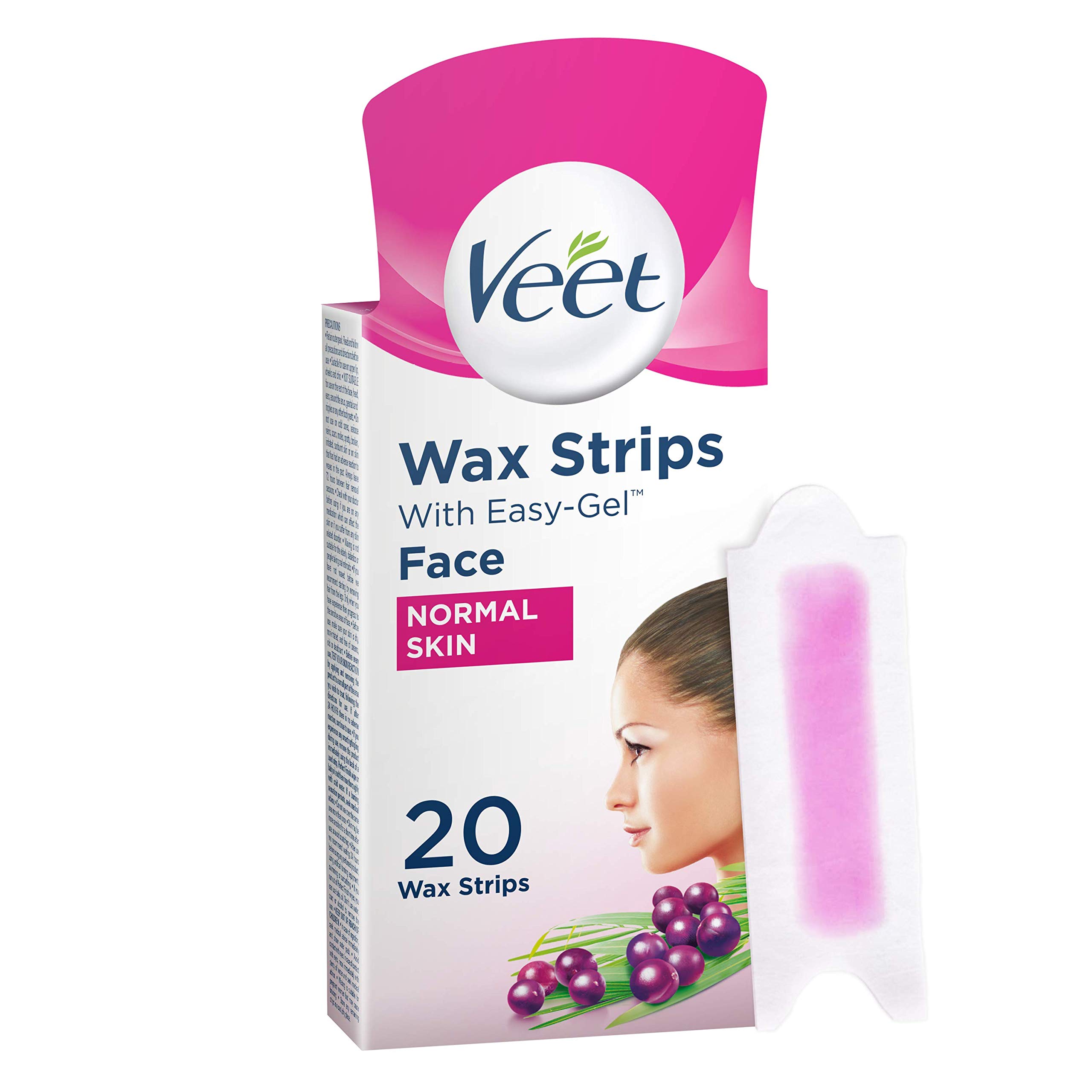 Veet Face Precision Wax Strips with Easy Grip for Normal Skin with Shea Butter & Berry Fragrance 20 Strips_img_1