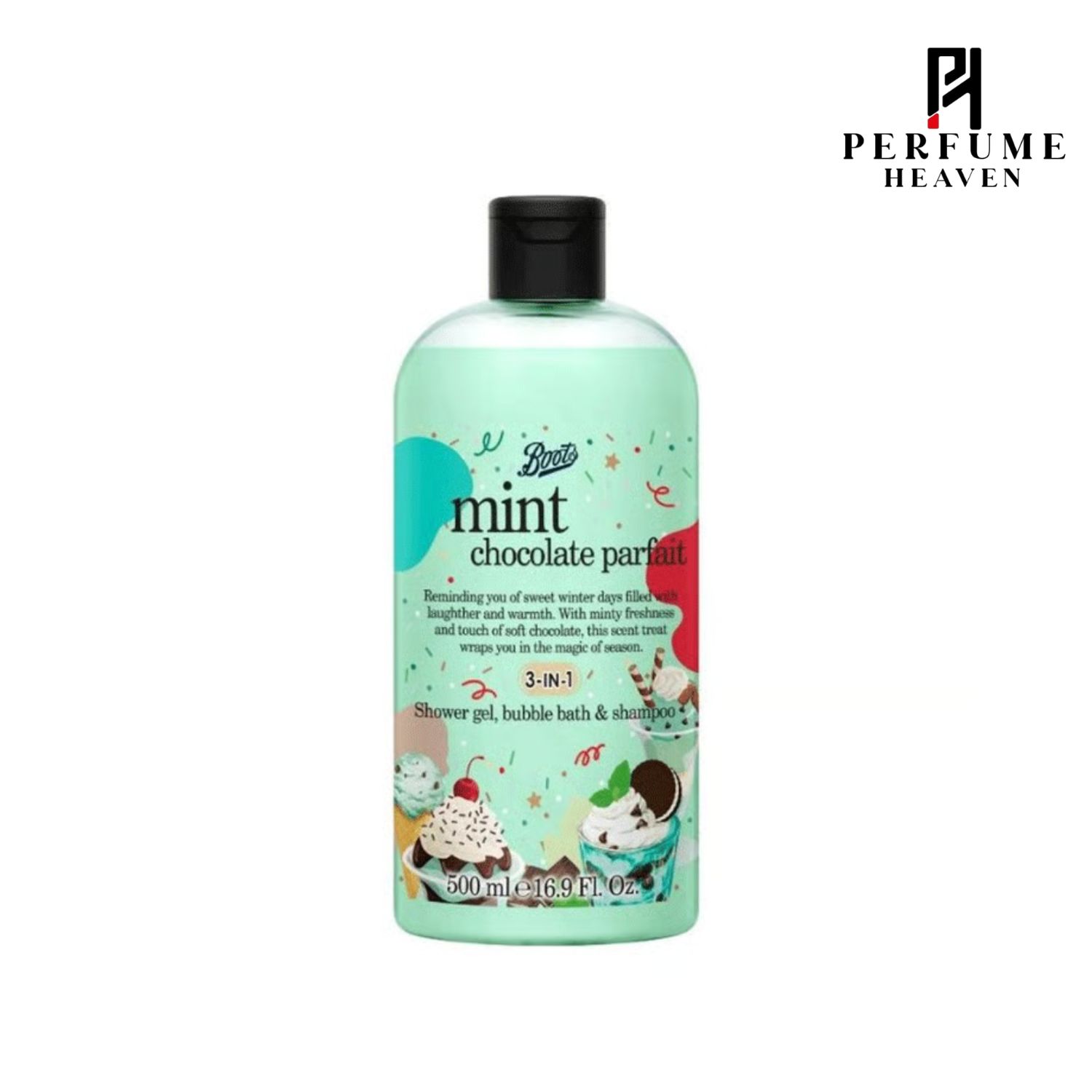 Boots Mint Chocolate Parfait 3-in-1 Shower Gel, Bubble Bath & Shampoo 500ml