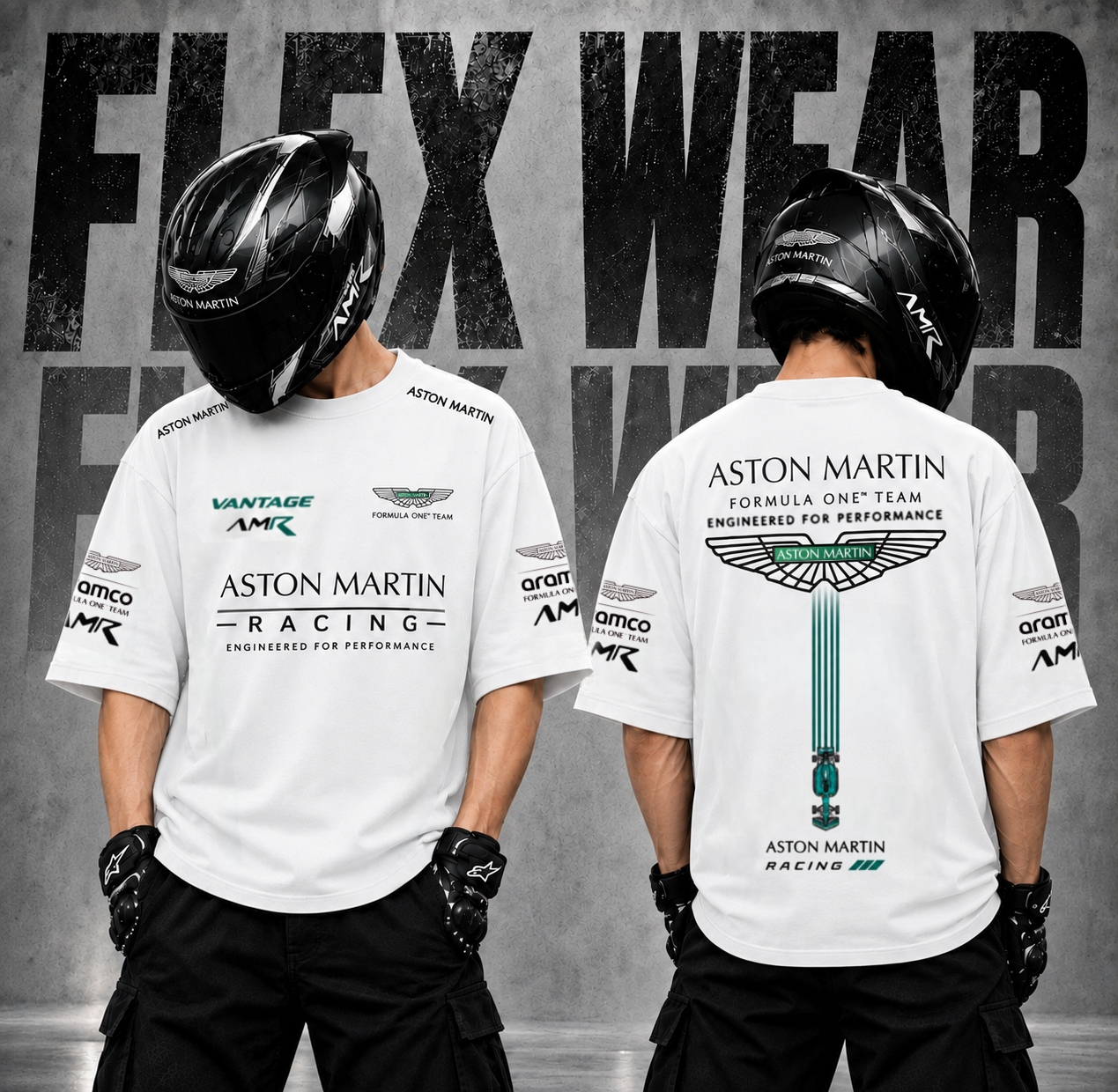 Aston Martin Drop Shoulder T-Shirt (White)