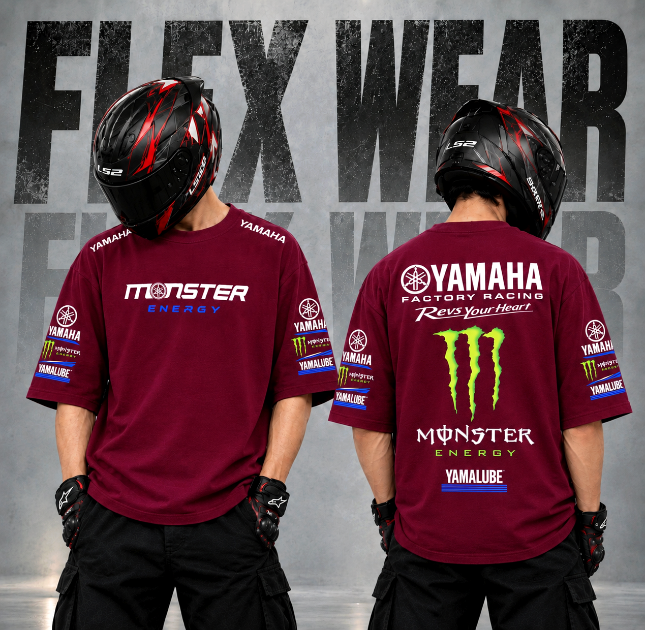 Yamaha Monster Drop Shoulder T-Shirt (Maroon)