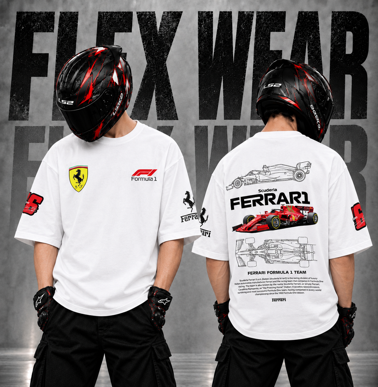 Ferrari F1 Drop Shoulder T-Shirt (White)