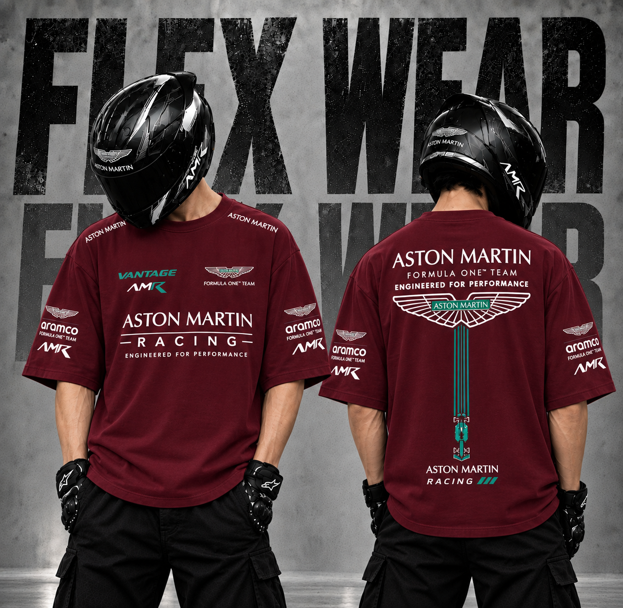 Aston Martin Drop Shoulder T-Shirt (Maroon)