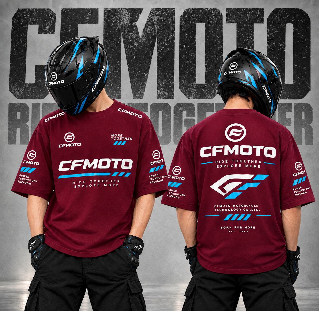 CF Moto Drop Shoulder T-Shirt (Maroon)