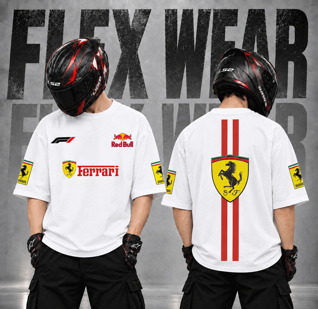 Ferrari-F1 Drop Shoulder T-Shirt (White)