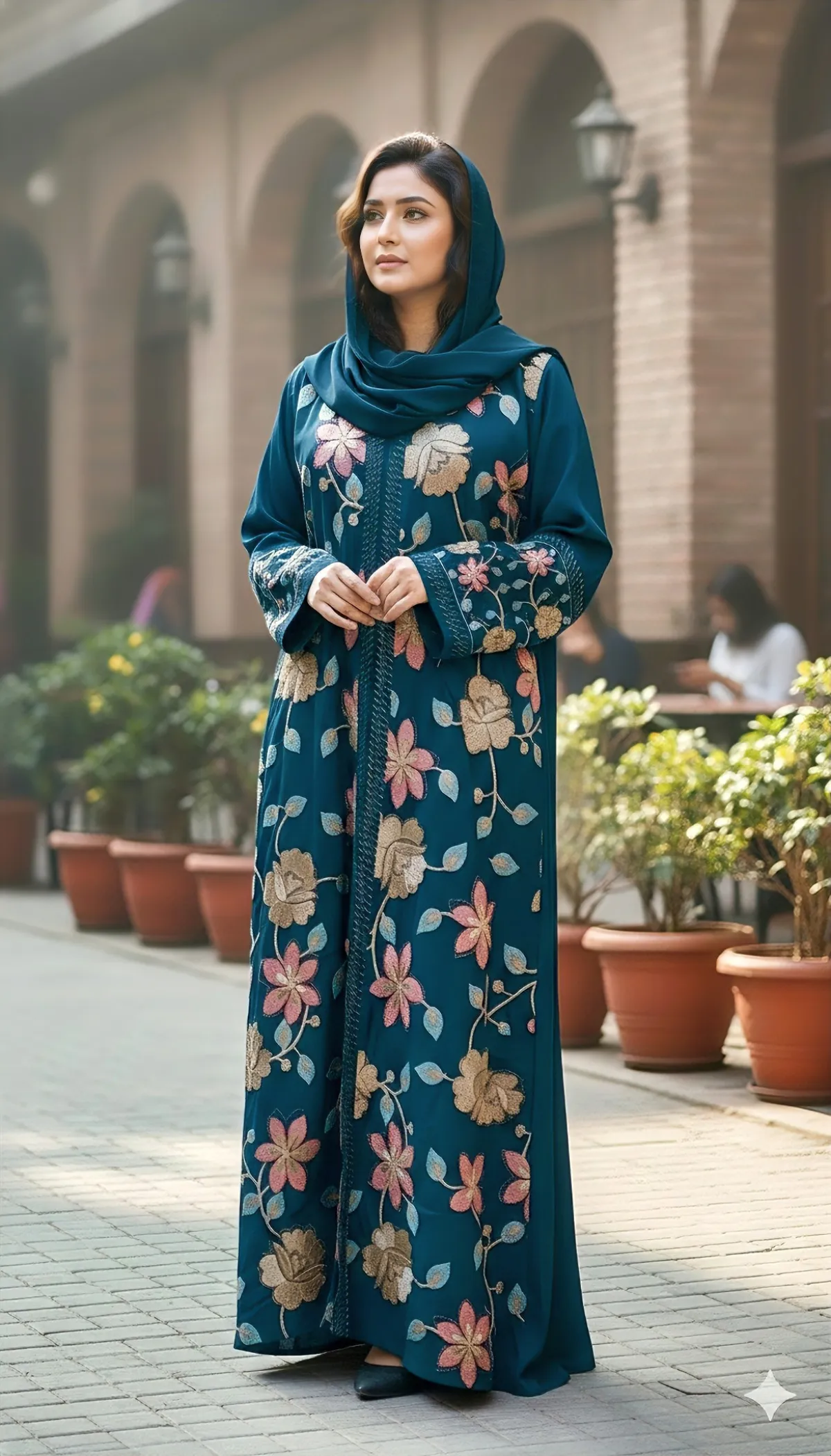 জাফরান ফুল এমব্রয়ডারি বোরকা