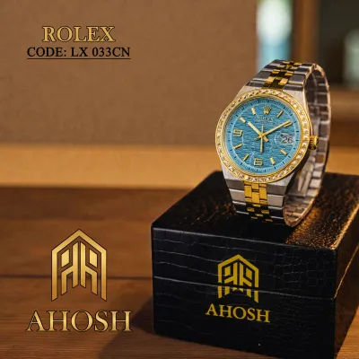 ROLEX Diamond Watch Plate New Design Business Style Unisex Timepiece, Blue Gold color_img_0