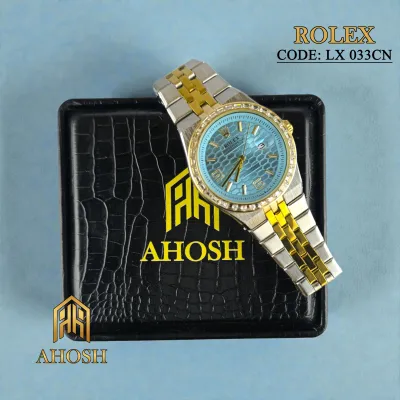 ROLEX Diamond Watch Plate New Design Business Style Unisex Timepiece, Blue Gold color_img_1