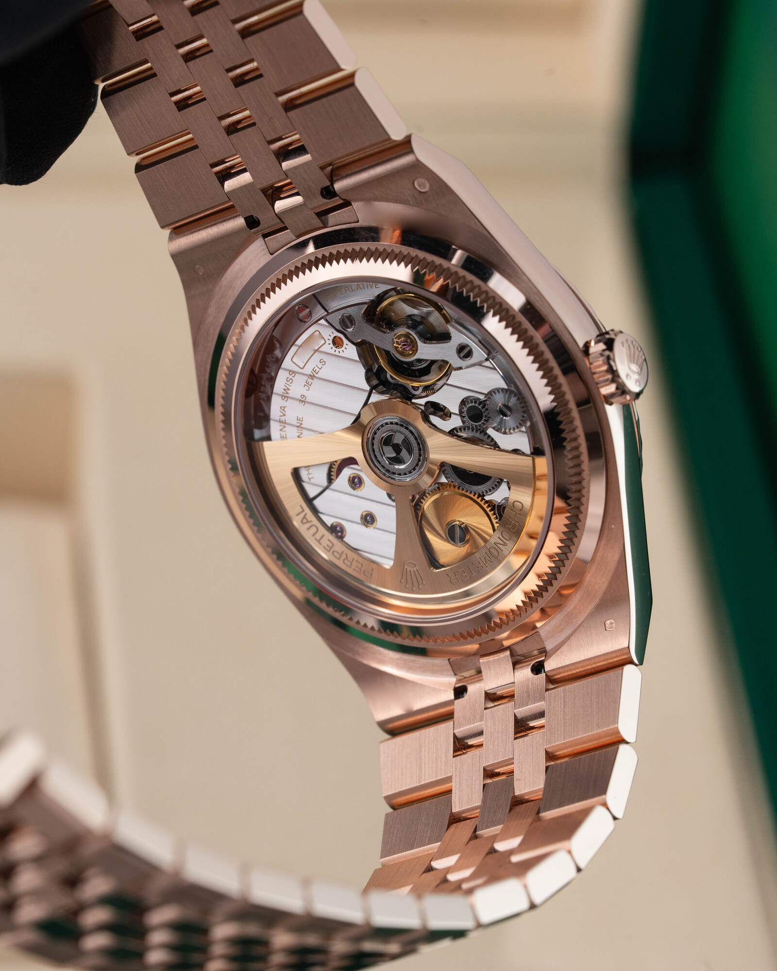 Rolex Land-Dweller Real Gold 18K Everose 2026: 40mm Ref: 127335 New White Honeycomb Dial, 18K RG Fluted Bezel Flat Jubliee Fully Linked, Movement 7135 Swiss (original custom), Weight, Thickness- Same as Original thumbnail 3