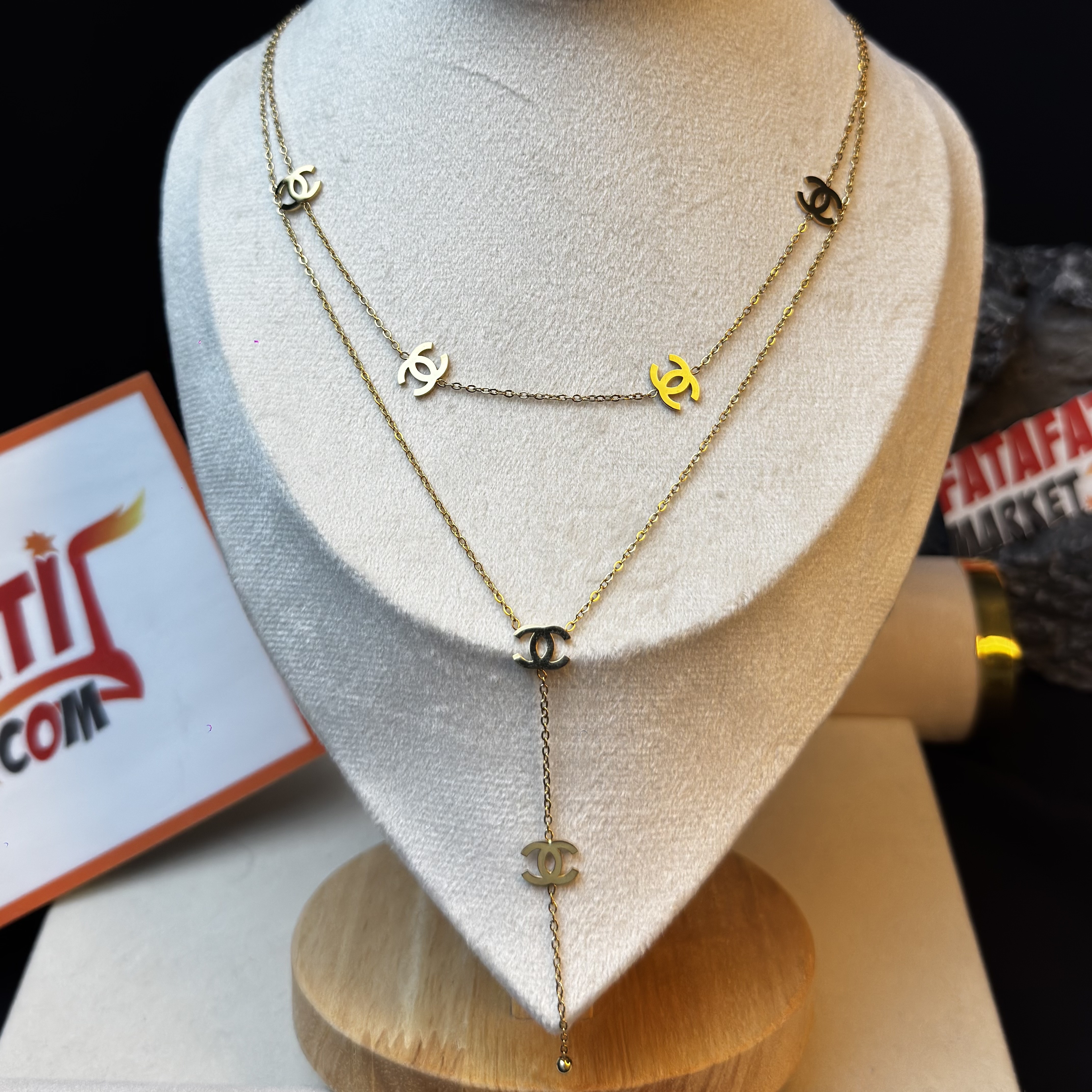 Chanel Lambskin Chain CC Logo necklace Gold - 2 Years Color Guarantee