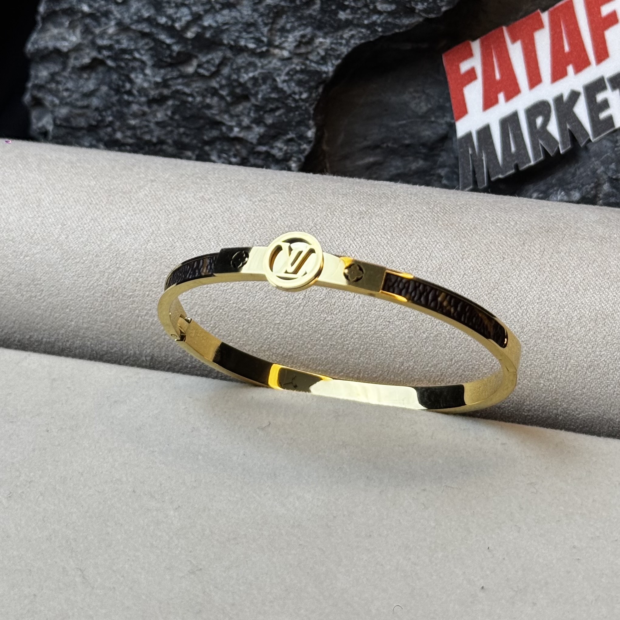 LV Nanogram Enamel Bracelet Gold & Leather mix - 2 years Color guarantee