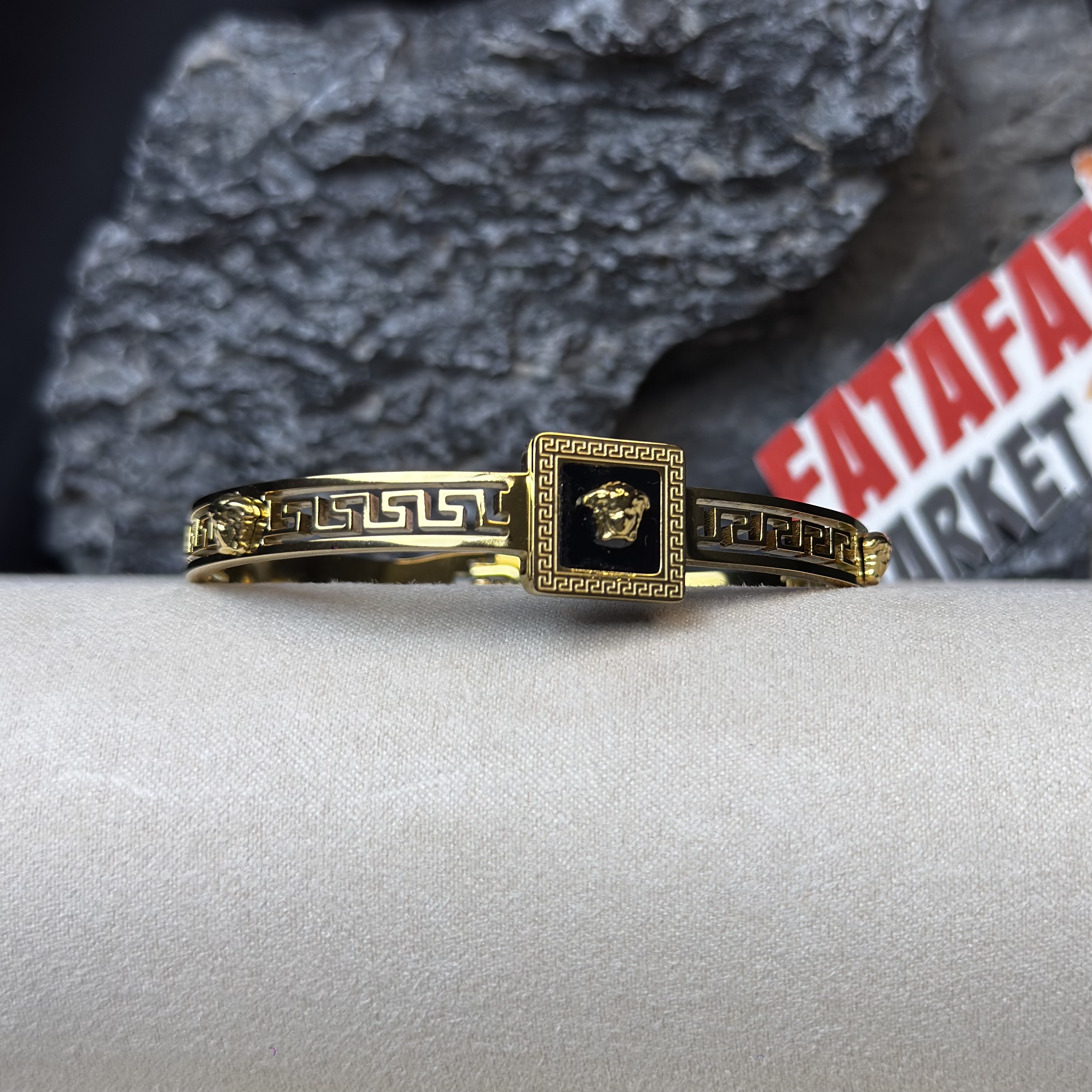Versace Greca Cuff Bracelet Gold - 2 Years Color Guarantee