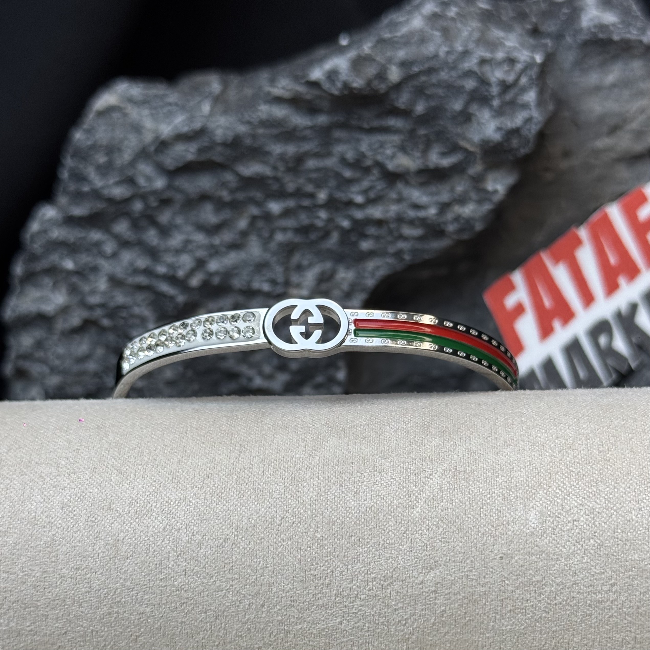 Gucci Diamond Crystal SS Silver Cuff Bracelet - 2 years Color guarantee