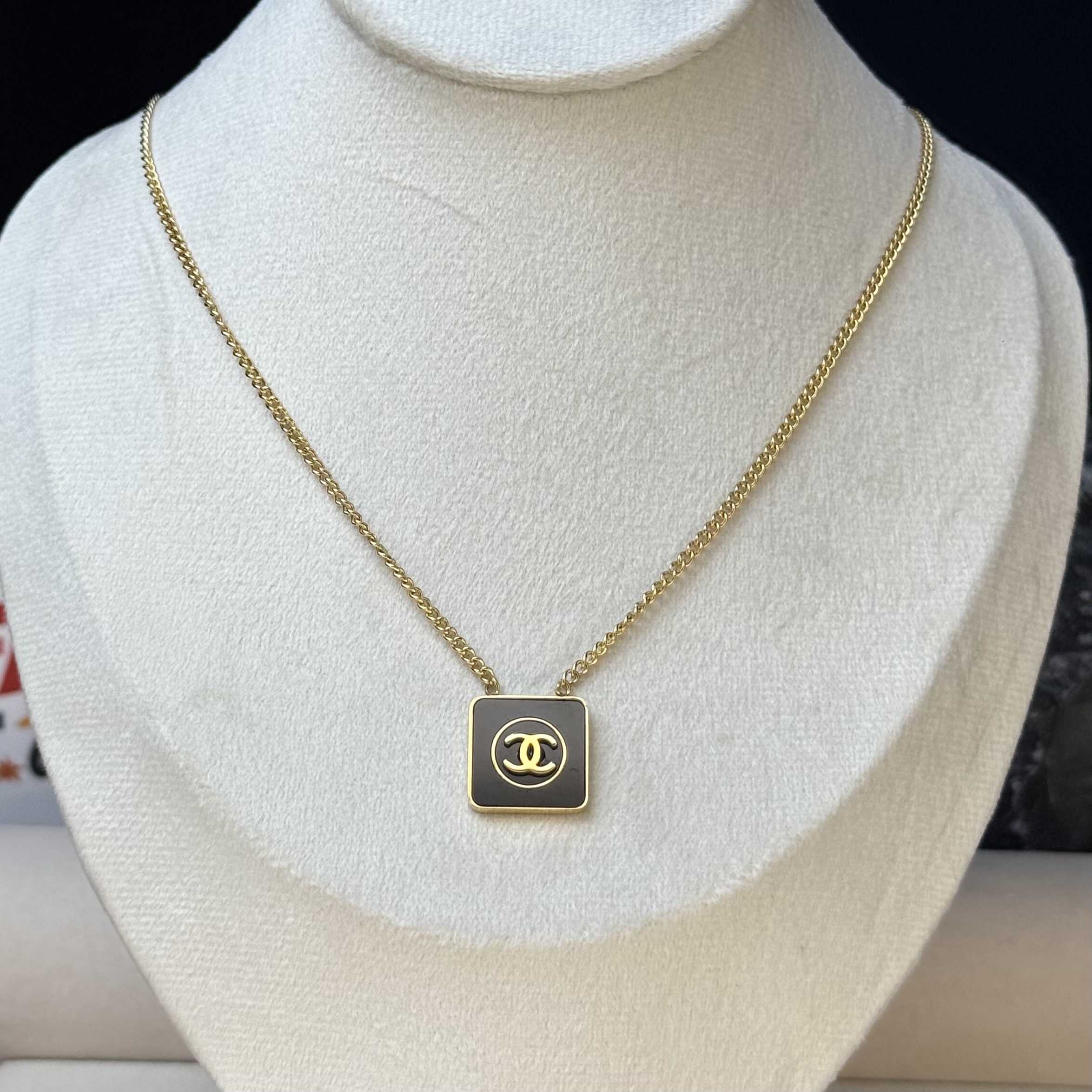 Chanel Metal Lambskin Chain CC Necklace Black Gold - 2 Years Color Guarantee