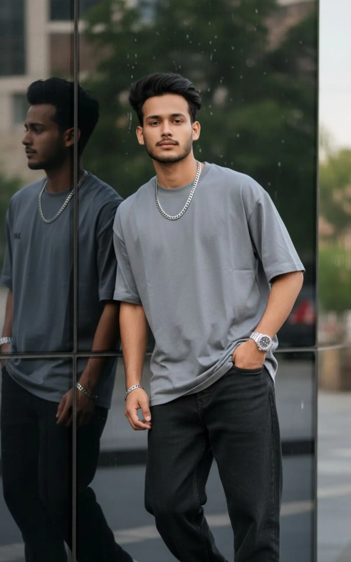 Ash / Grey - Solid Oversized Drop Shoulder T-shirt