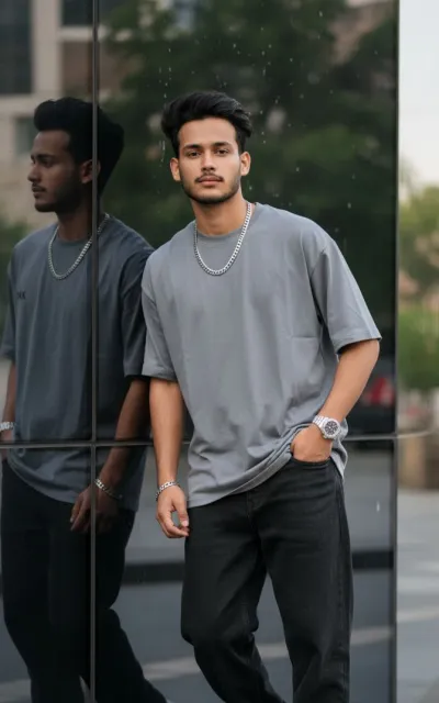 Ash / Grey - Solid Oversized Drop Shoulder T-shirt_img_0
