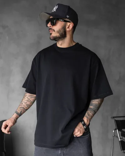 Black - Solid Oversized Drop Shoulder T-shirt_img_0