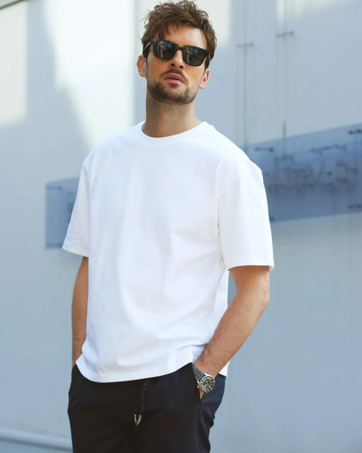 White - Solid Oversized Drop Shoulder T-shirt