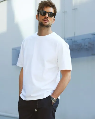 White - Solid Oversized Drop Shoulder T-shirt_img_0