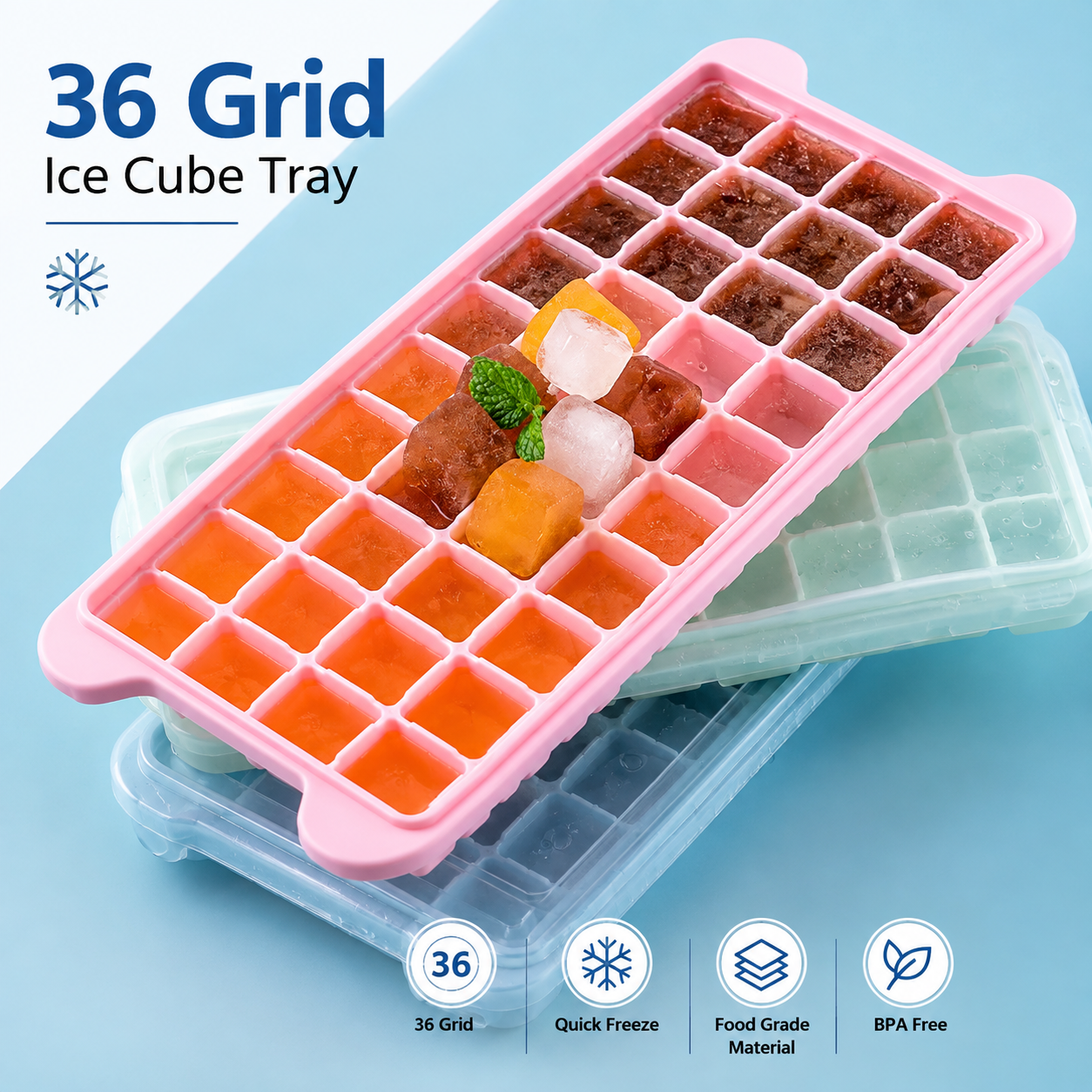 Silicone Ice Cube Tray With Lid| 36 Grids