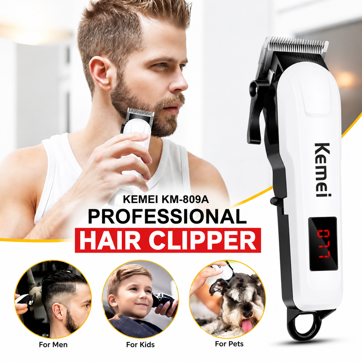 Kemei KM-809A Digital AC/DC Electric Rechargeable Professional Hair Clipper Krimmer