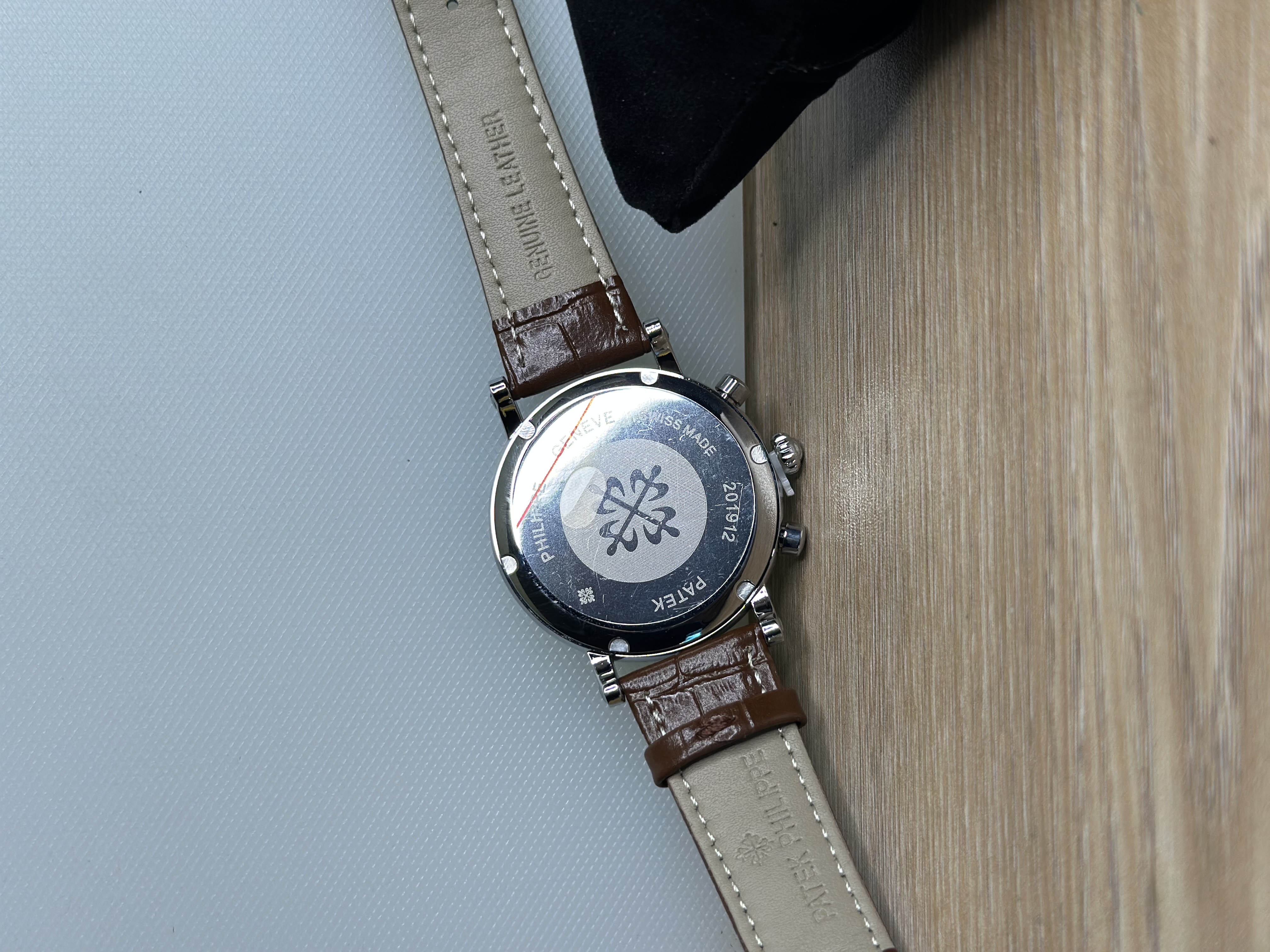 Patek Philippe Chronograph Brown Leather Strap - White Dial_img_1
