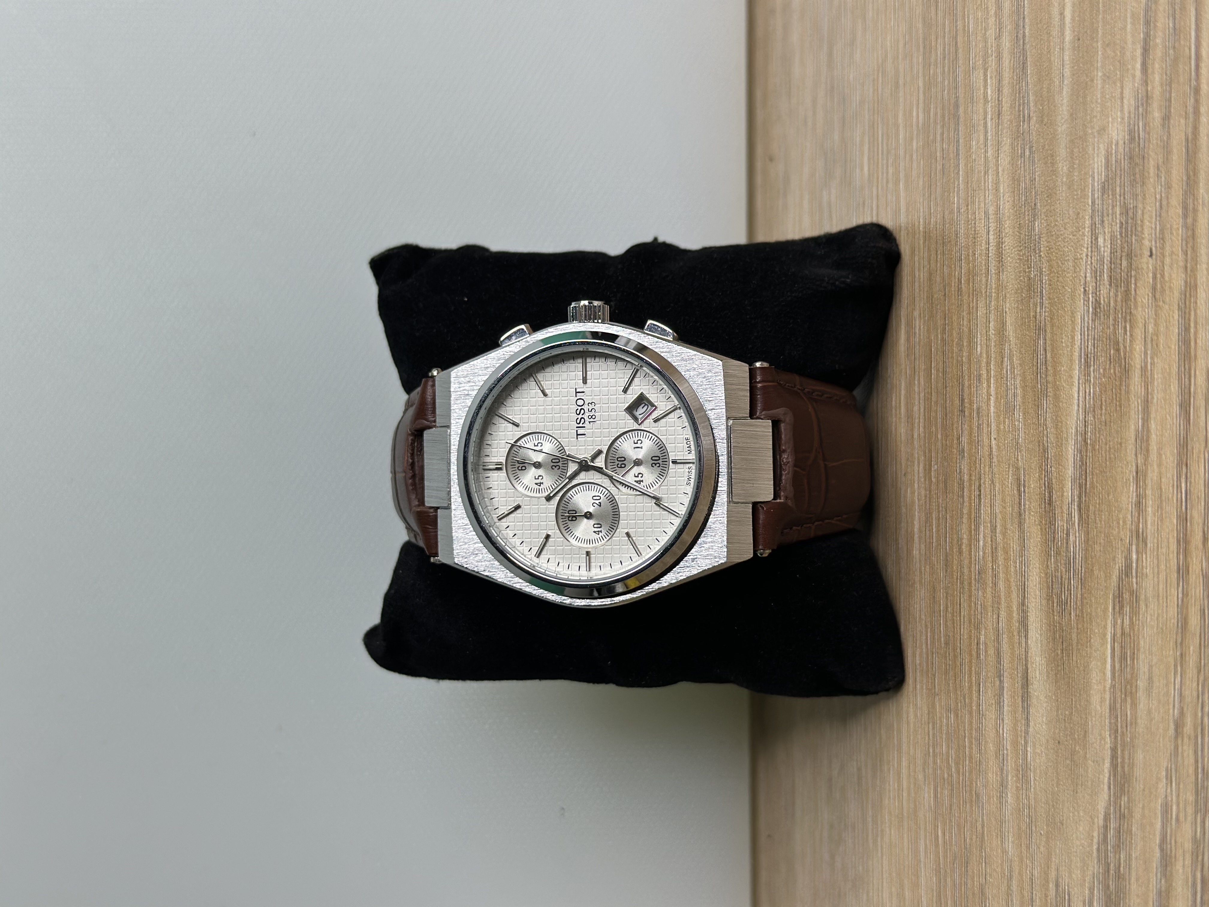 Tissot PRX Chronograph Brown Leather Belt - White Dial