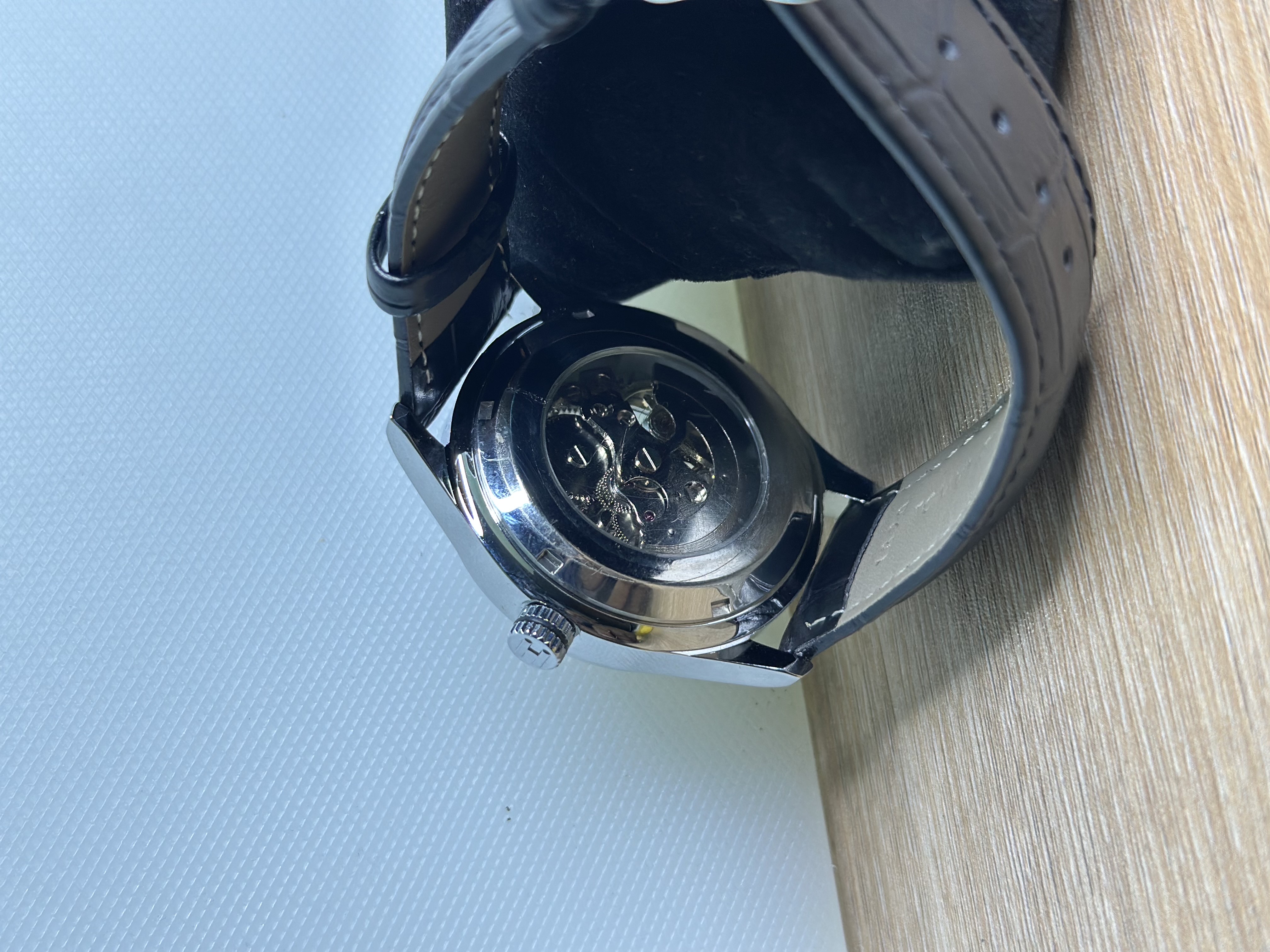 Tommy Hilfiger Automatic Skeleton Exposed Black Leather - White Dial_img_1