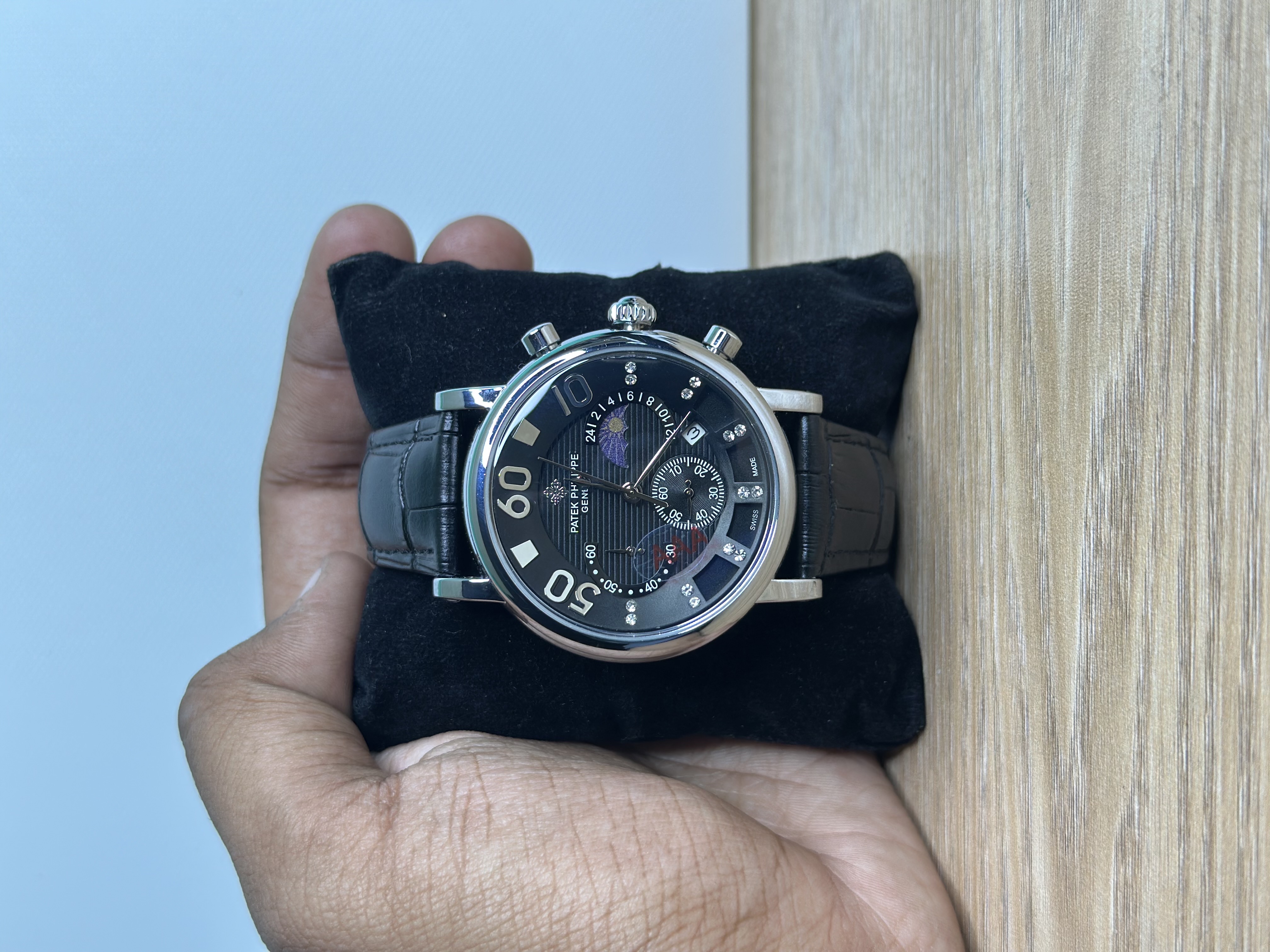 Patek Philippe Chronograph Black Leather Belt_img_0
