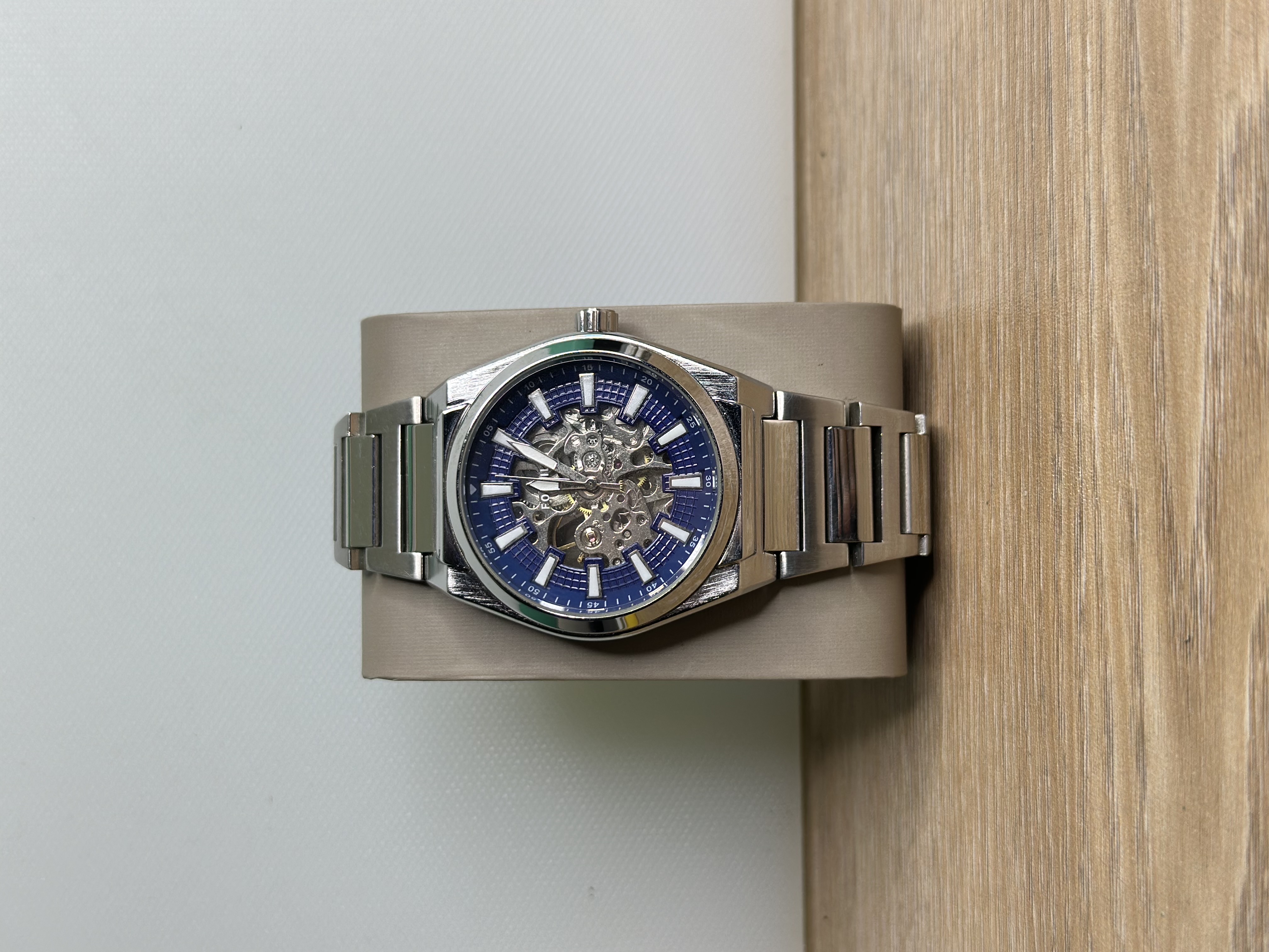 Fossil Everett ME3220 Automatic Skeleton Exposed Silver Chain - Blue Dial