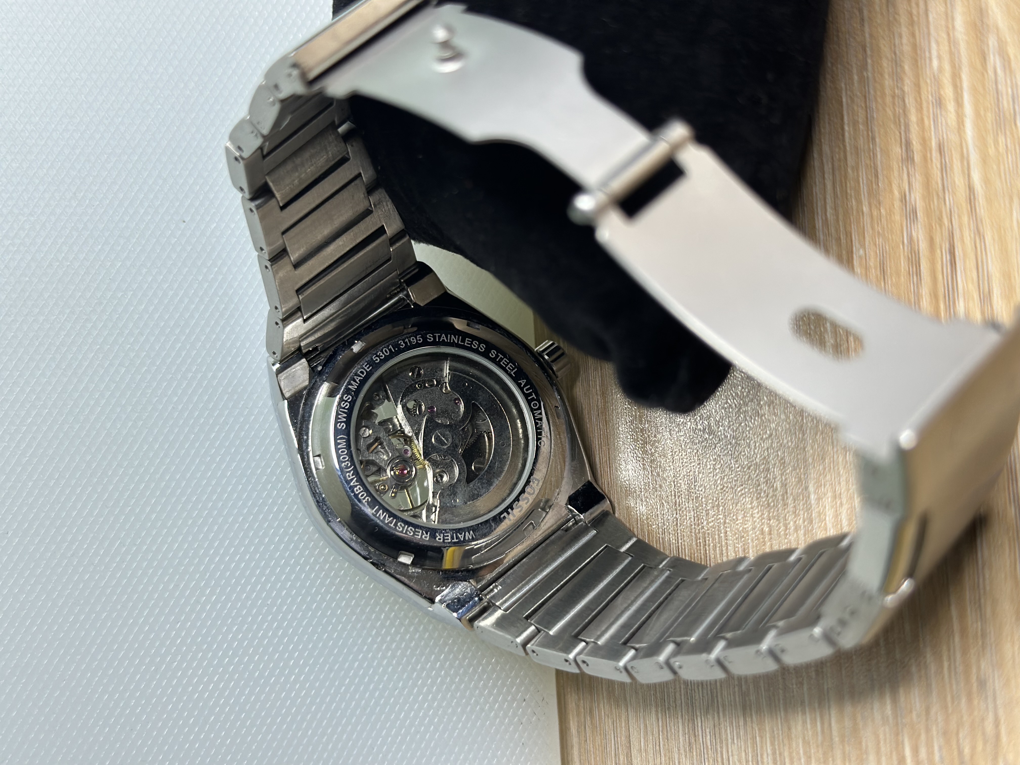 Fossil Everett ME3220 Automatic Skeleton Exposed Silver Chain - Blue Dial_img_1