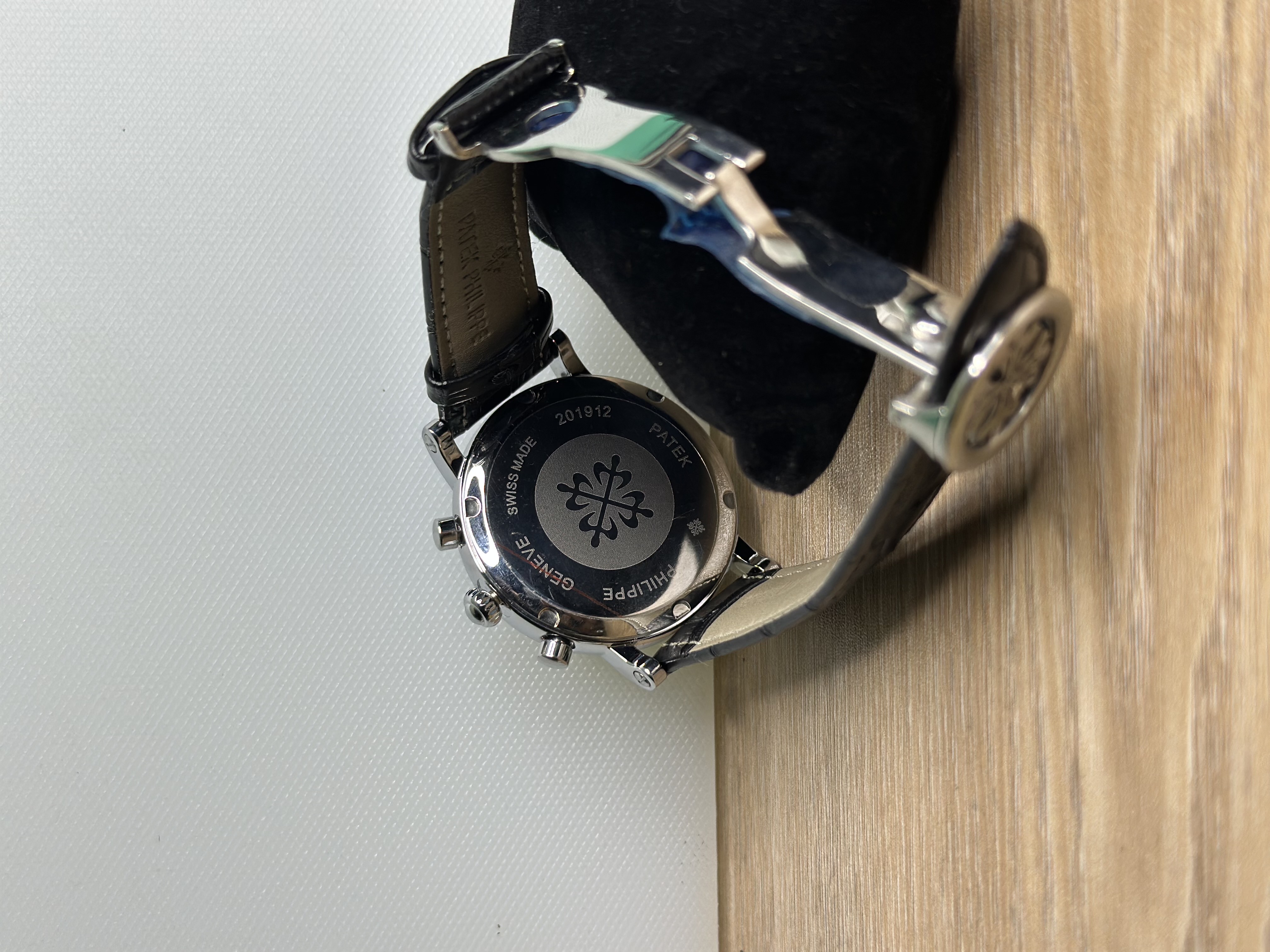 Patek Philippe Chronograph Black Leather Belt_img_1