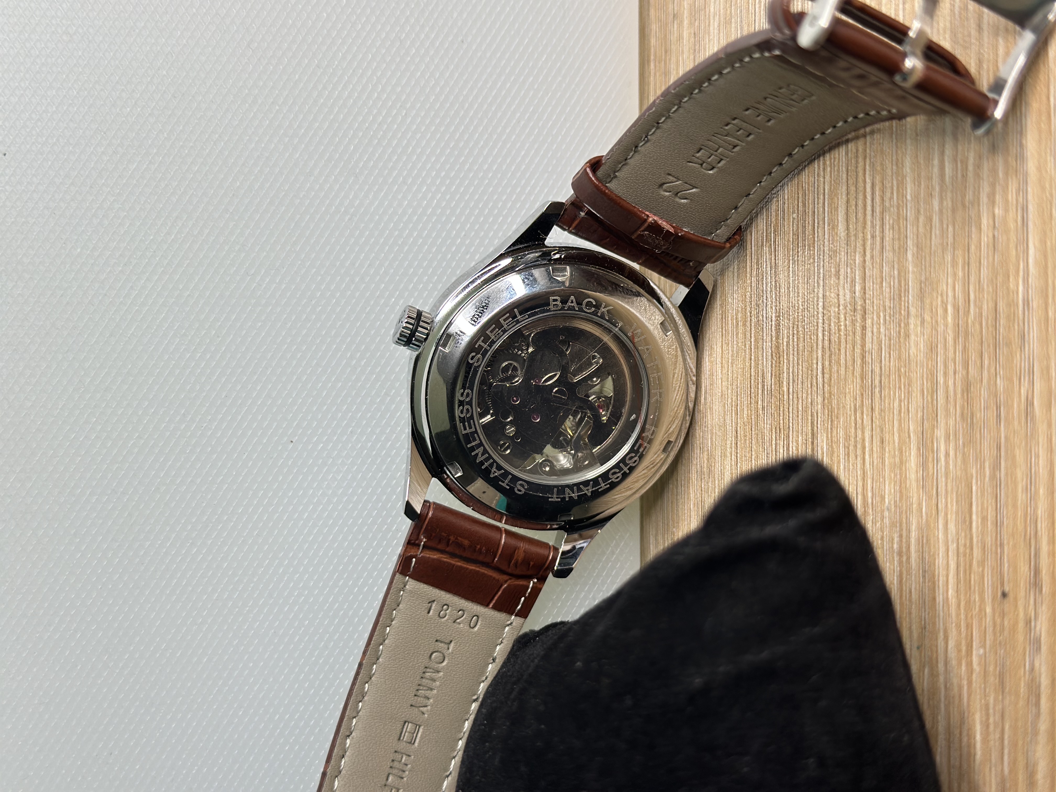 Tommy Hilfiger Skeleton Exposed Automatic Brown Leather - White Dial_img_1